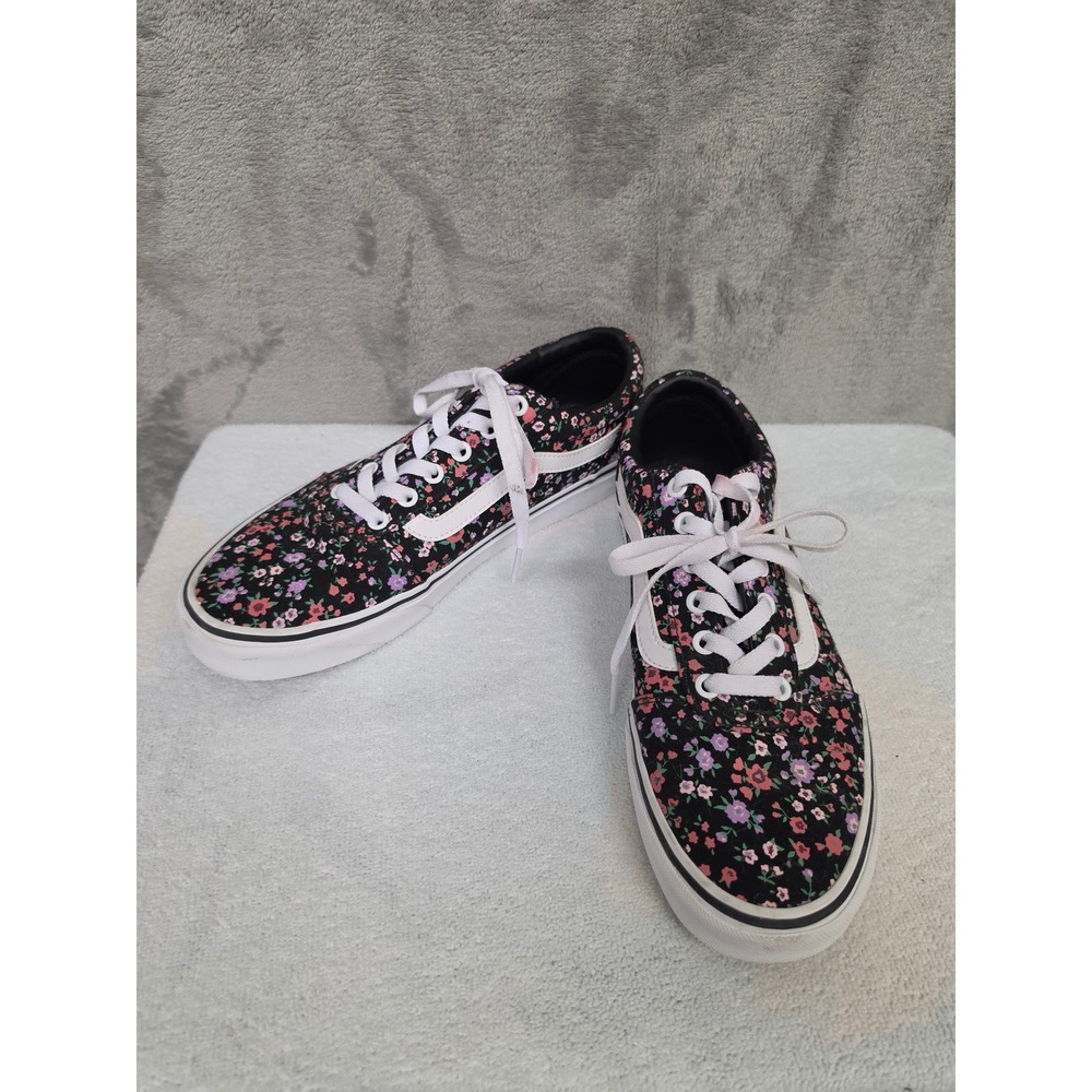 Vans Ward Low Top Floral Ditsy Print Black Canvas Sneakers Mens 8.5 Womens 10